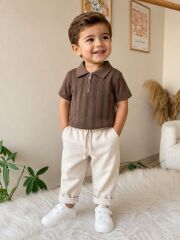 Kahve lakos yaka şık takım