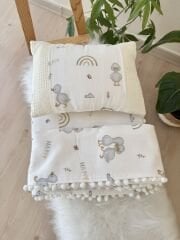 Gri ördek pike battaniyeli 3 parça alt açma set