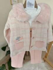 Pudra yakası kürklü 3’lü ceketli takım