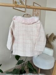 Pudra yakası kürklü 3’lü ceketli takım