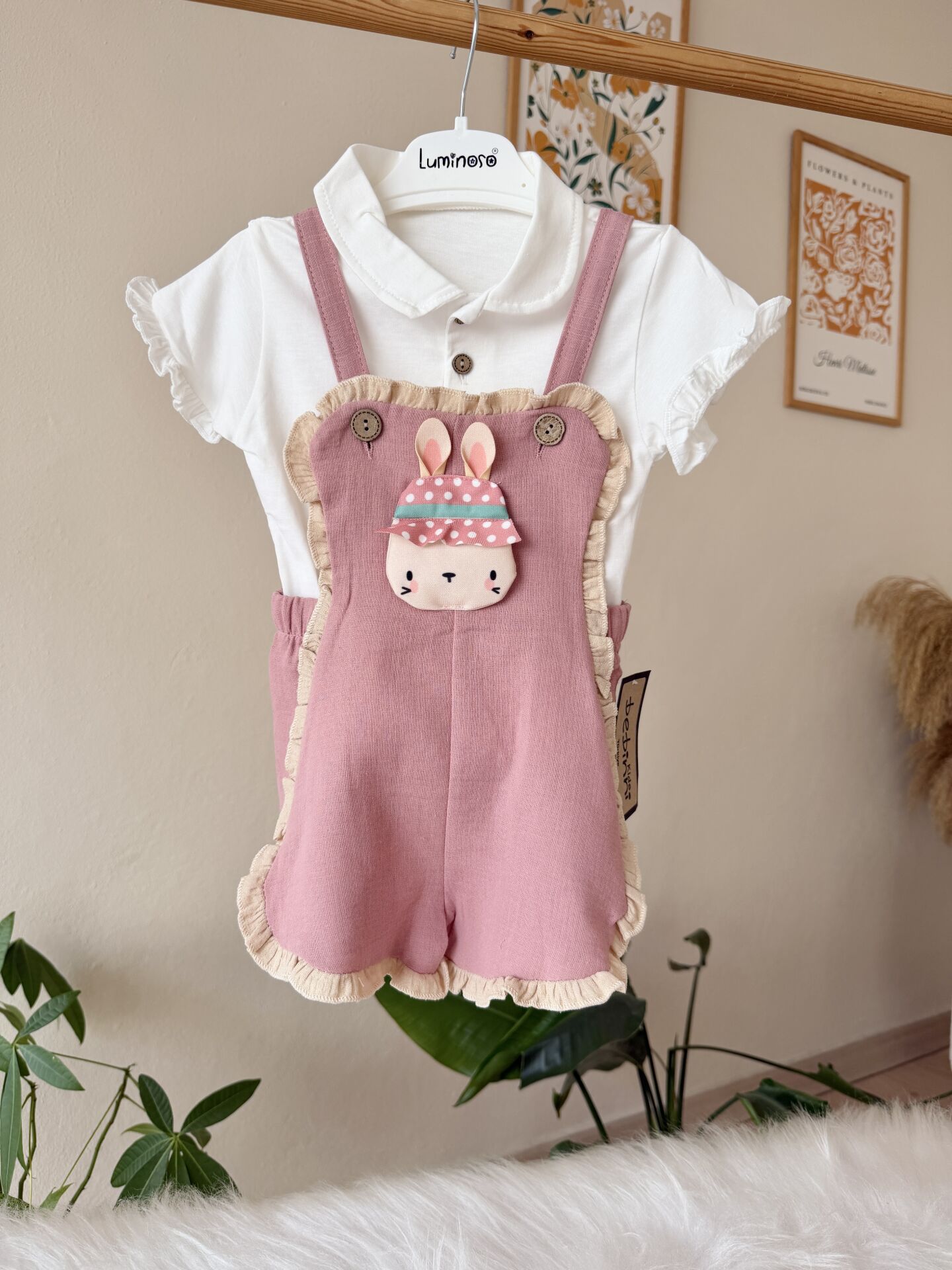 Pembe tavşan desenli body Slopet takım