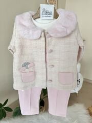 Pembe yakası kürklü 3’lü ceketli takım