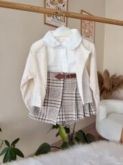 Ekru şort etekli 3’lü takım