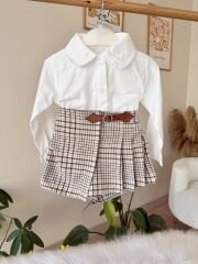 Ekru şort etekli 3’lü takım