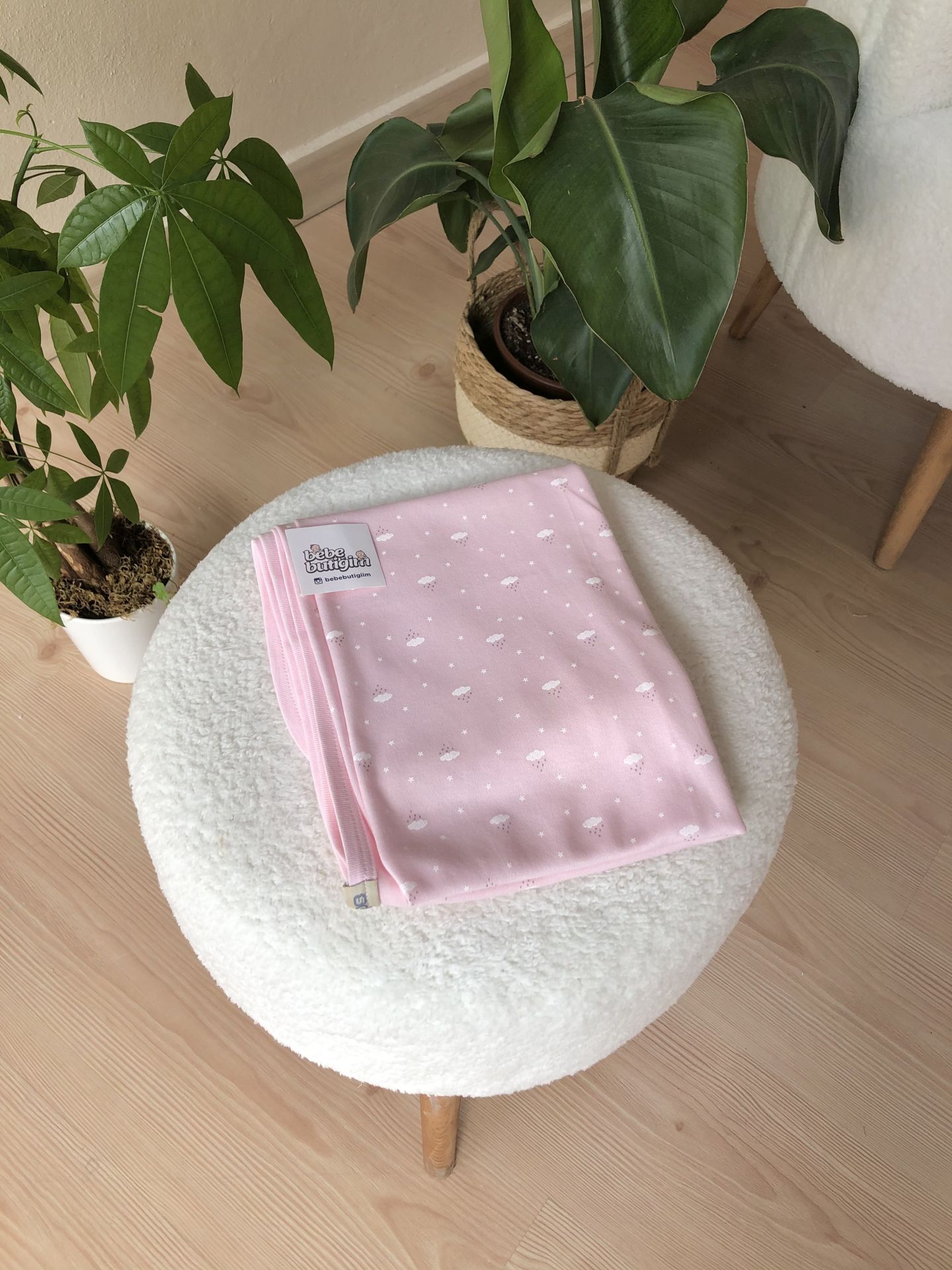 Pembe bulutlu %100 pamuklu battaniye