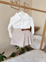 Pudra pembe şort etekli 3’lü takım