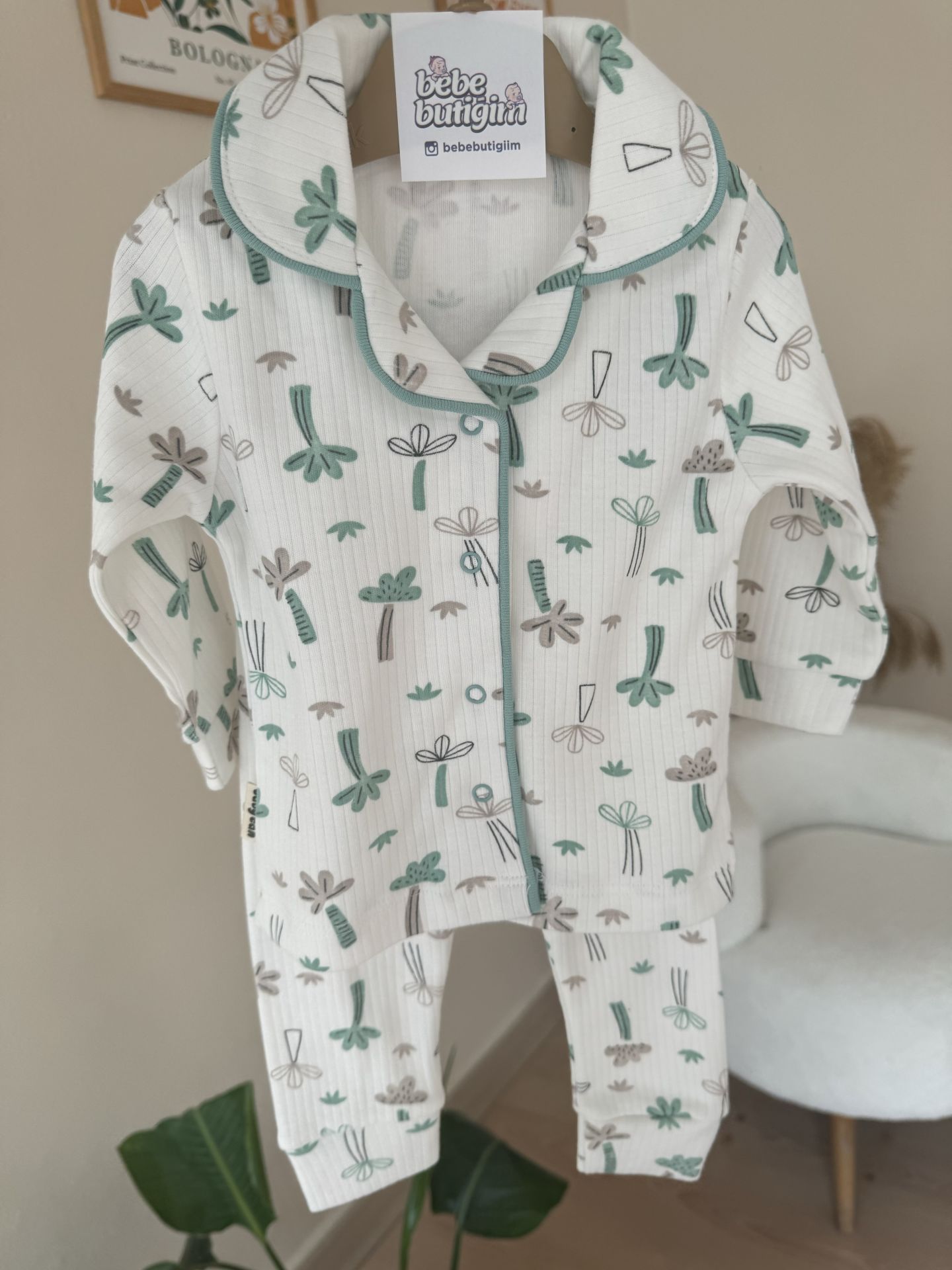 Lüx kalite yeşil palmiye pijama takımı