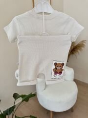 Bej ayıcık şortlu takım