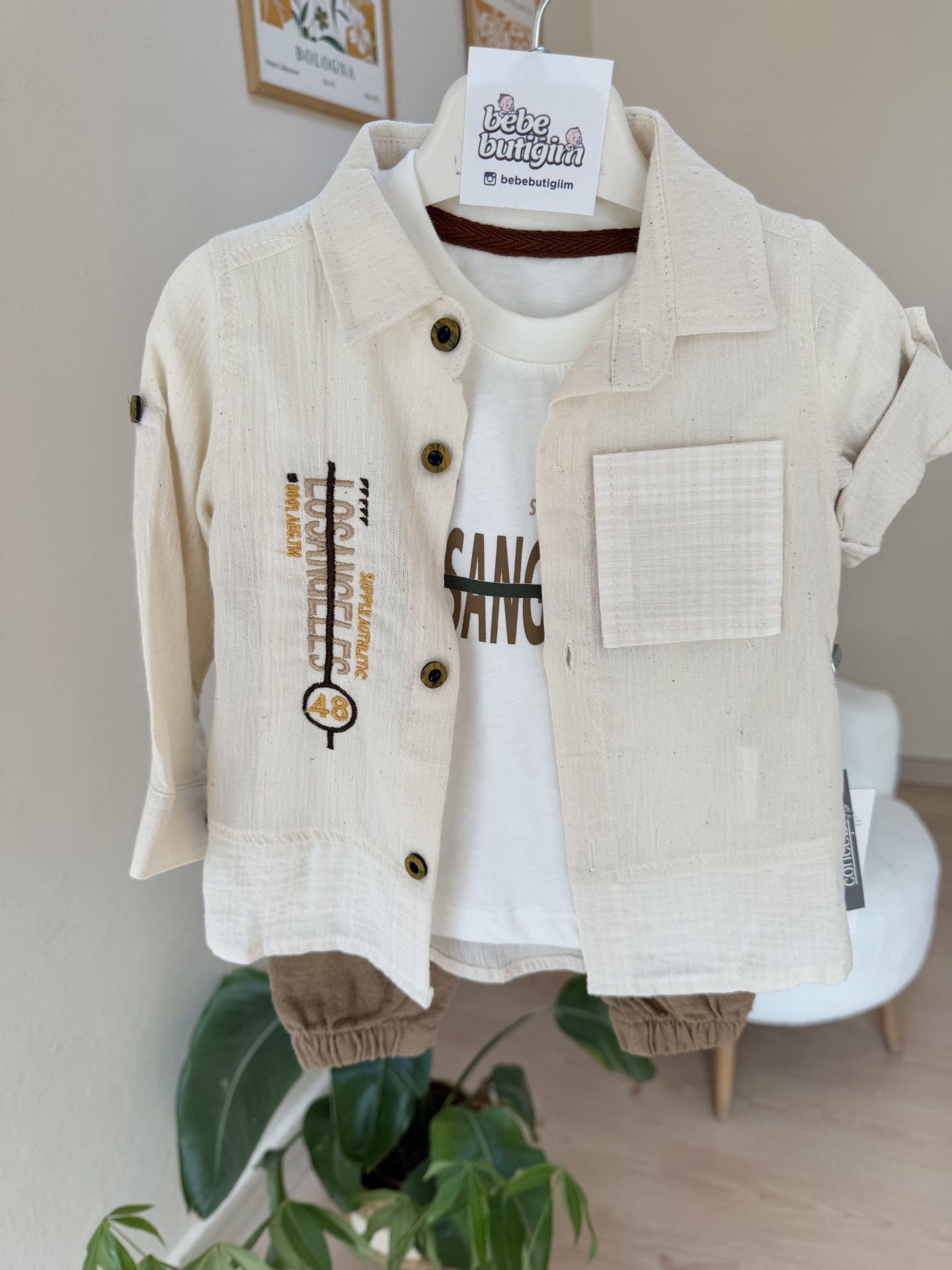 Krem müslin gömlekli 3’LÜ takım