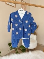 Premium mavi ayıcıklı 3’lü hırkalı takım