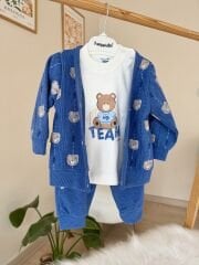 Premium mavi ayıcıklı 3’lü hırkalı takım