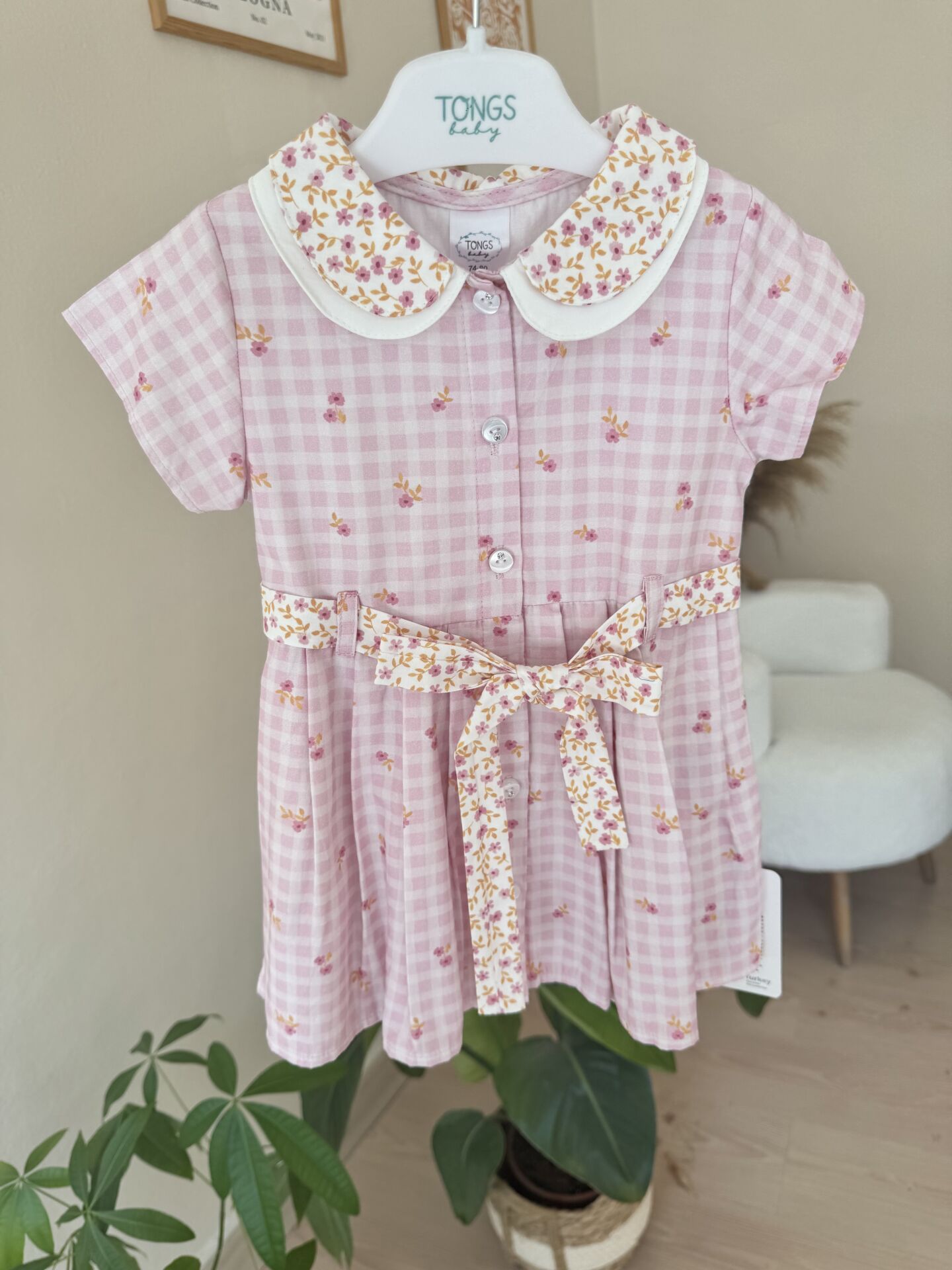 PREMİUM bebe yaka pembe gömlek elbise