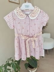 PREMİUM bebe yaka pembe gömlek elbise
