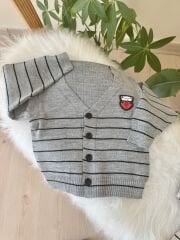 Gri çizgili triko hırka