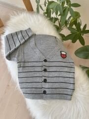 Gri çizgili triko hırka