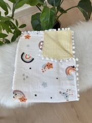 PREMİUM sarı gökkuşaklı pike battaniye