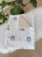 PREMİUM kahve mavi kirpili pike battaniye