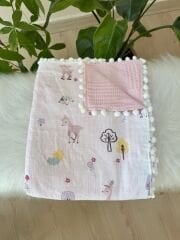 PREMİUM pembe ceylanlı pike battaniye