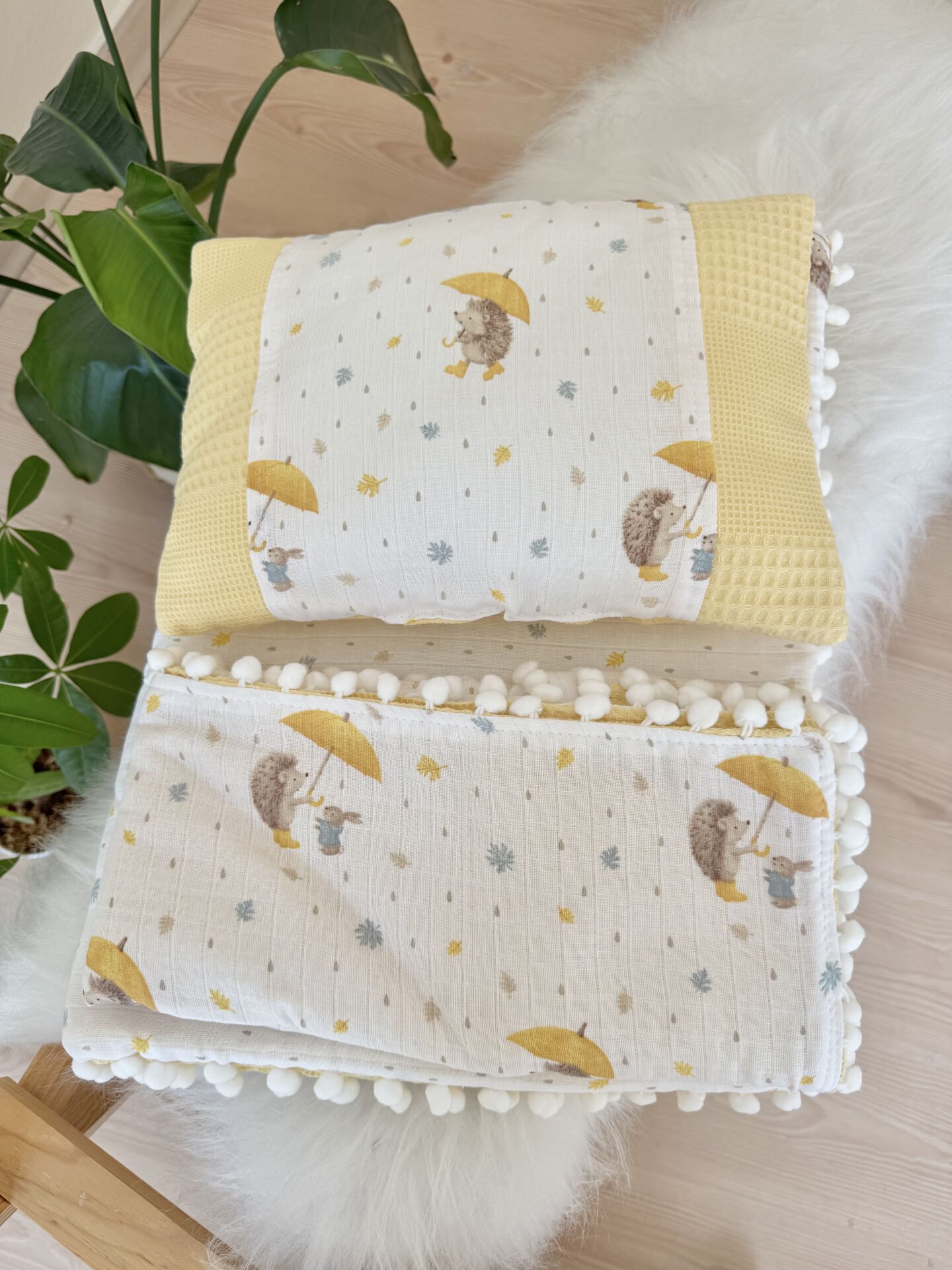 PREMİUM sarı kirpili pike battaniyeli 3 parça alt açma set