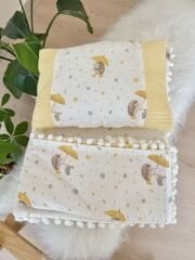 PREMİUM sarı kirpili pike battaniyeli 3 parça alt açma set