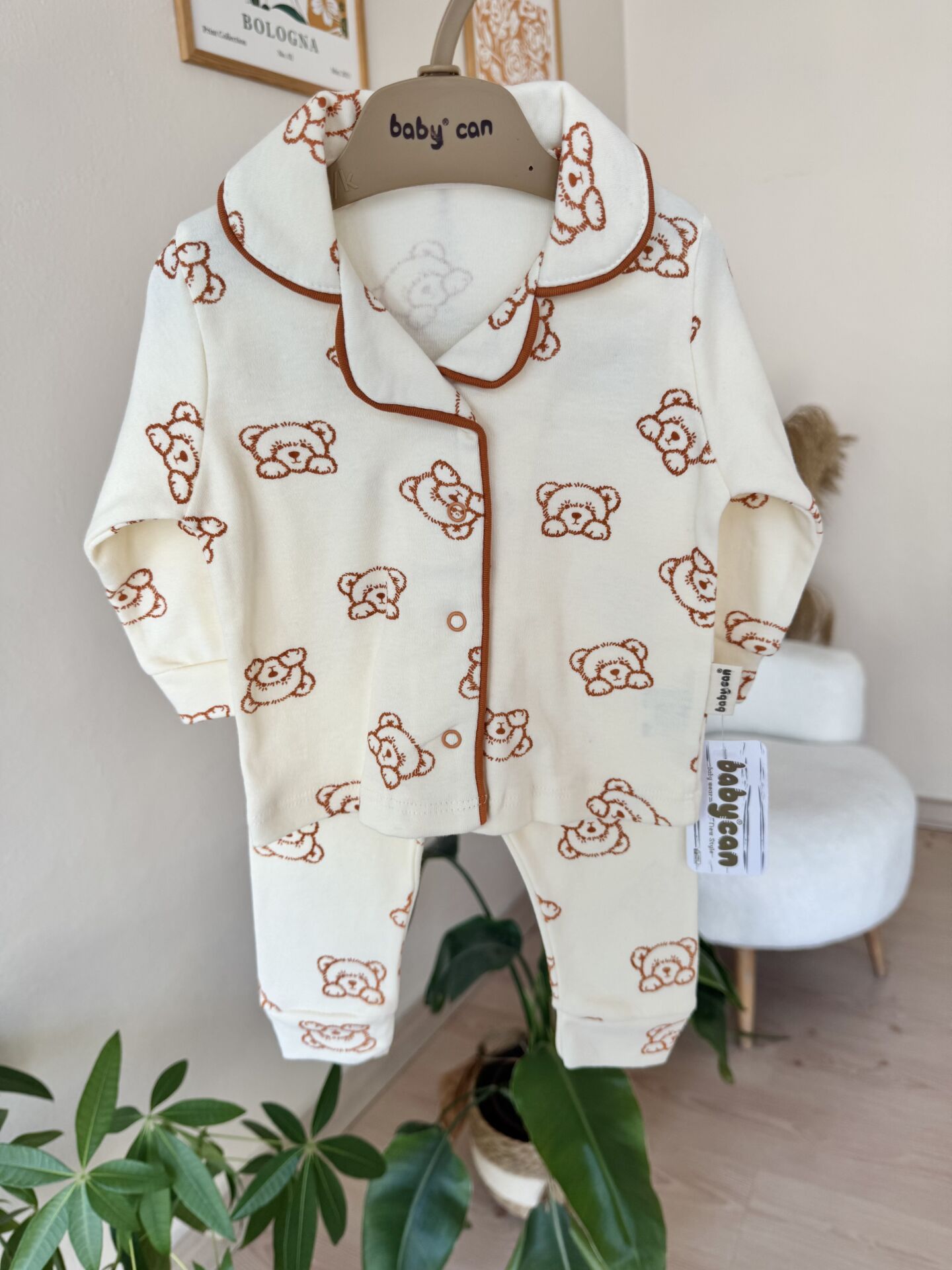 Lüx kalite ayıcıklı kahve pijama takımı