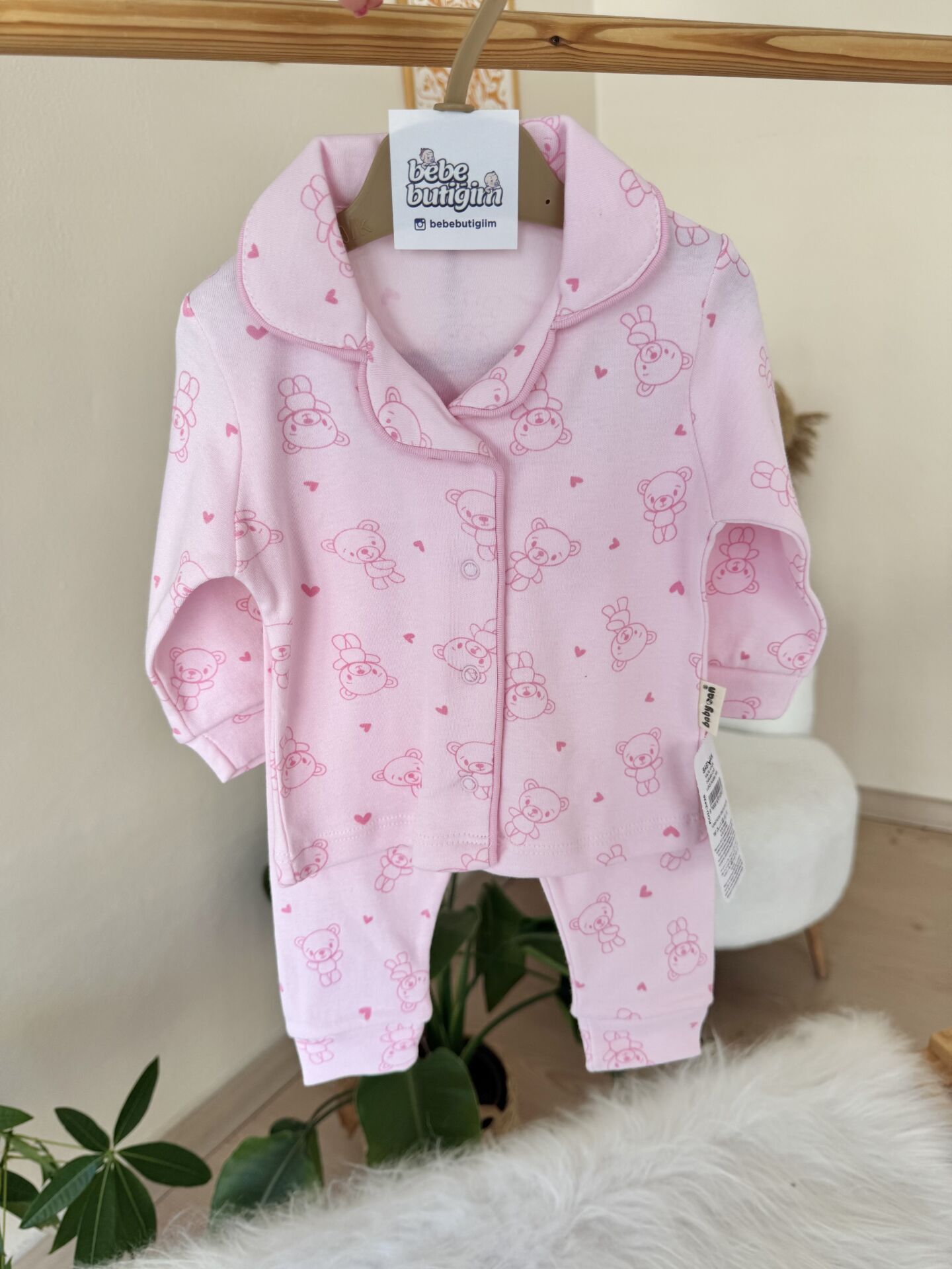 Lüx kalite pembe sevimli desen pijama takımı