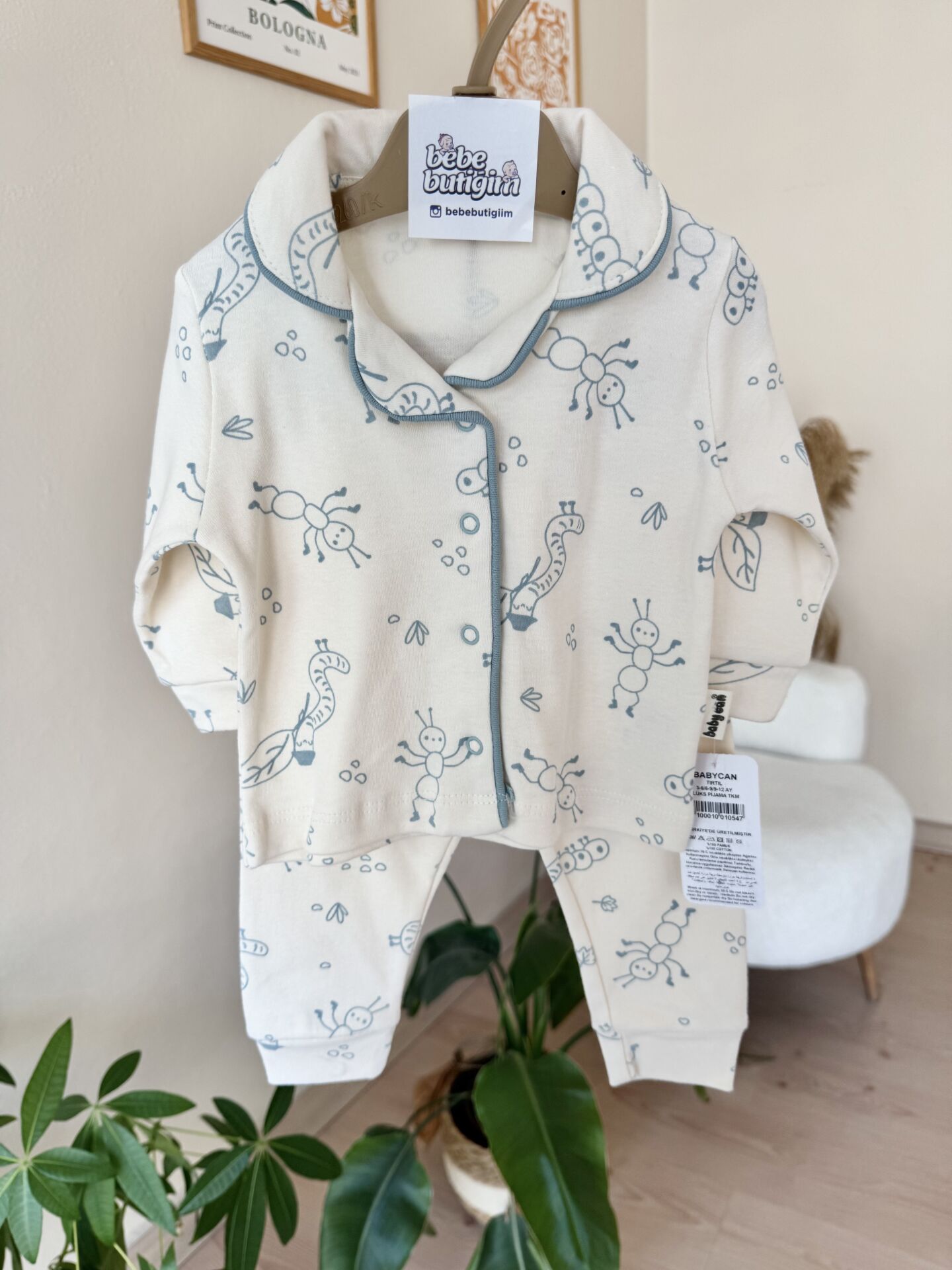 Lüx kalite mavi desenli pijama takımı