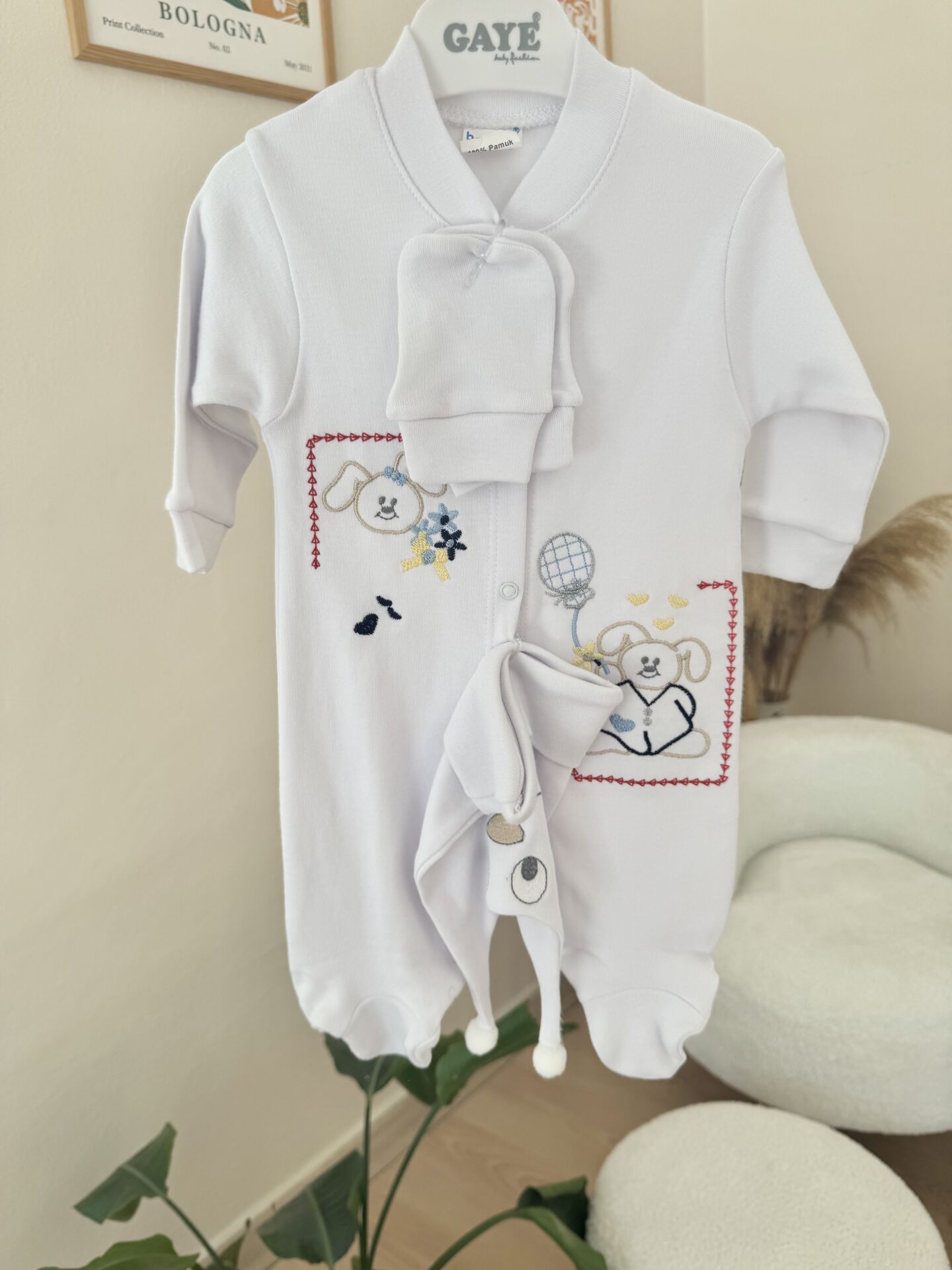 %100 pamuklu tulum bere eldiven set