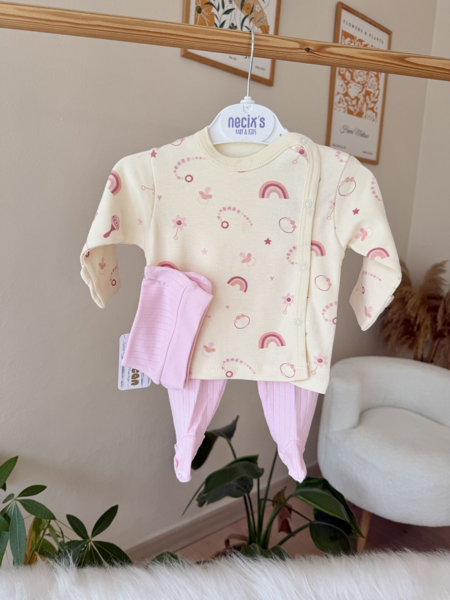 Pembe desenli 3’lü pratik takım