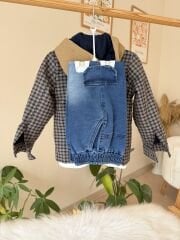 Premium kahve ekose ceketli 3’lü takım