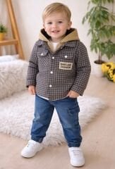 Premium kahve ekose ceketli 3’lü takım