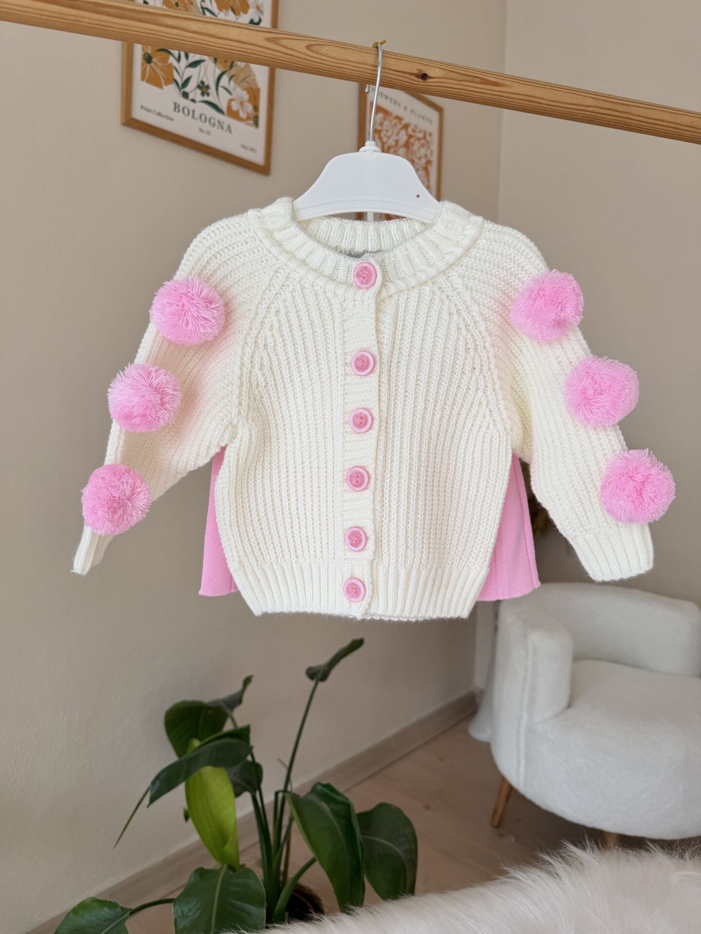 Pembe ponponlu 4 parça triko takım