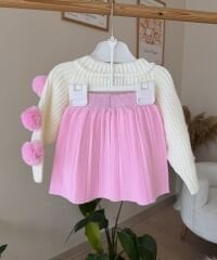 Pembe ponponlu 4 parça triko takım