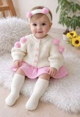 Pembe ponponlu 4 parça triko takım