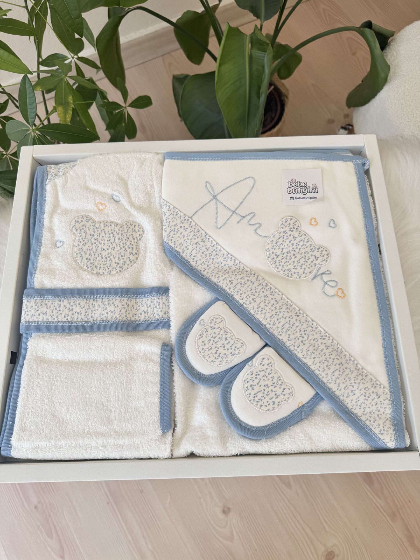 Mavi ayıcık 4 parça banyo set