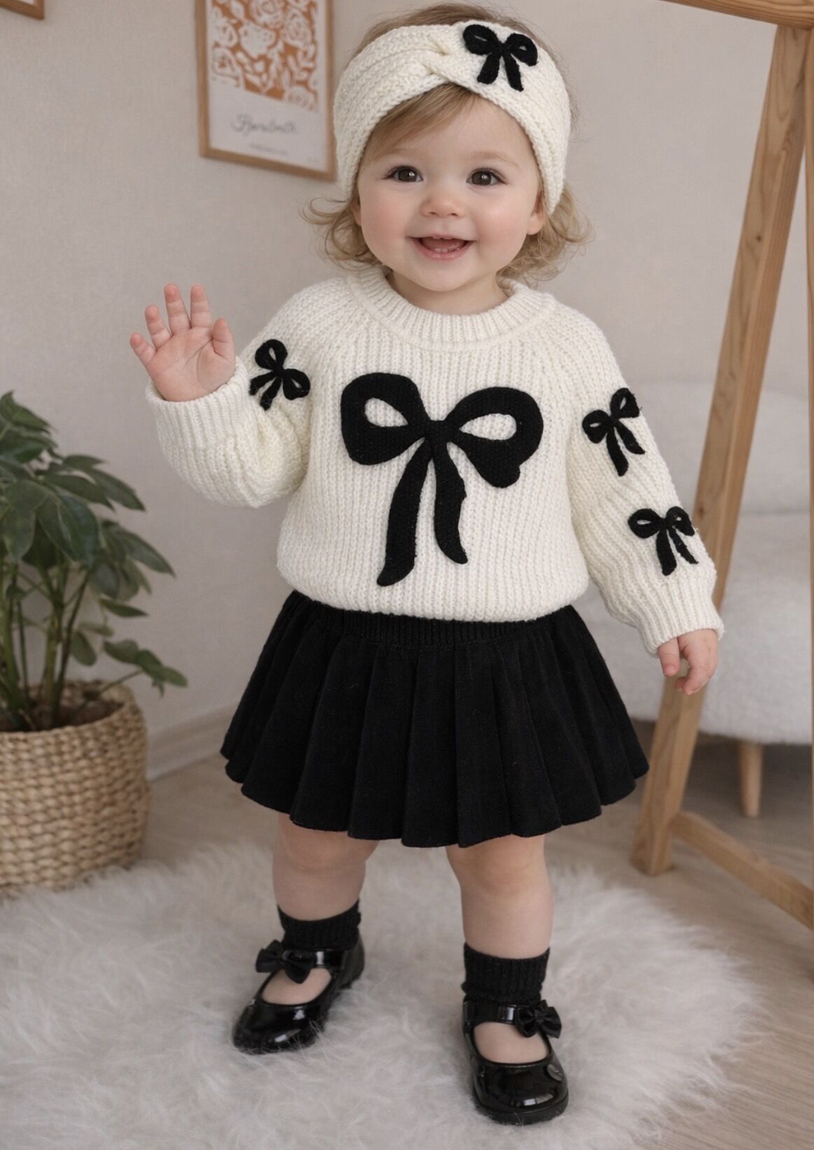 Fiyonklu bandanalı 3’lü triko takım