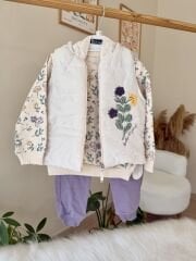 Mor çiçekli şişme yelekli 3’lü takım