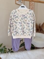 Mor çiçekli şişme yelekli 3’lü takım