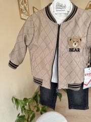 Bear nakışlı bomber ceketli 3’lü takım