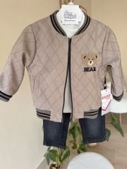 Bear nakışlı bomber ceketli 3’lü takım
