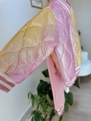 Pembe parlak bomber ceketli 3’lü takım